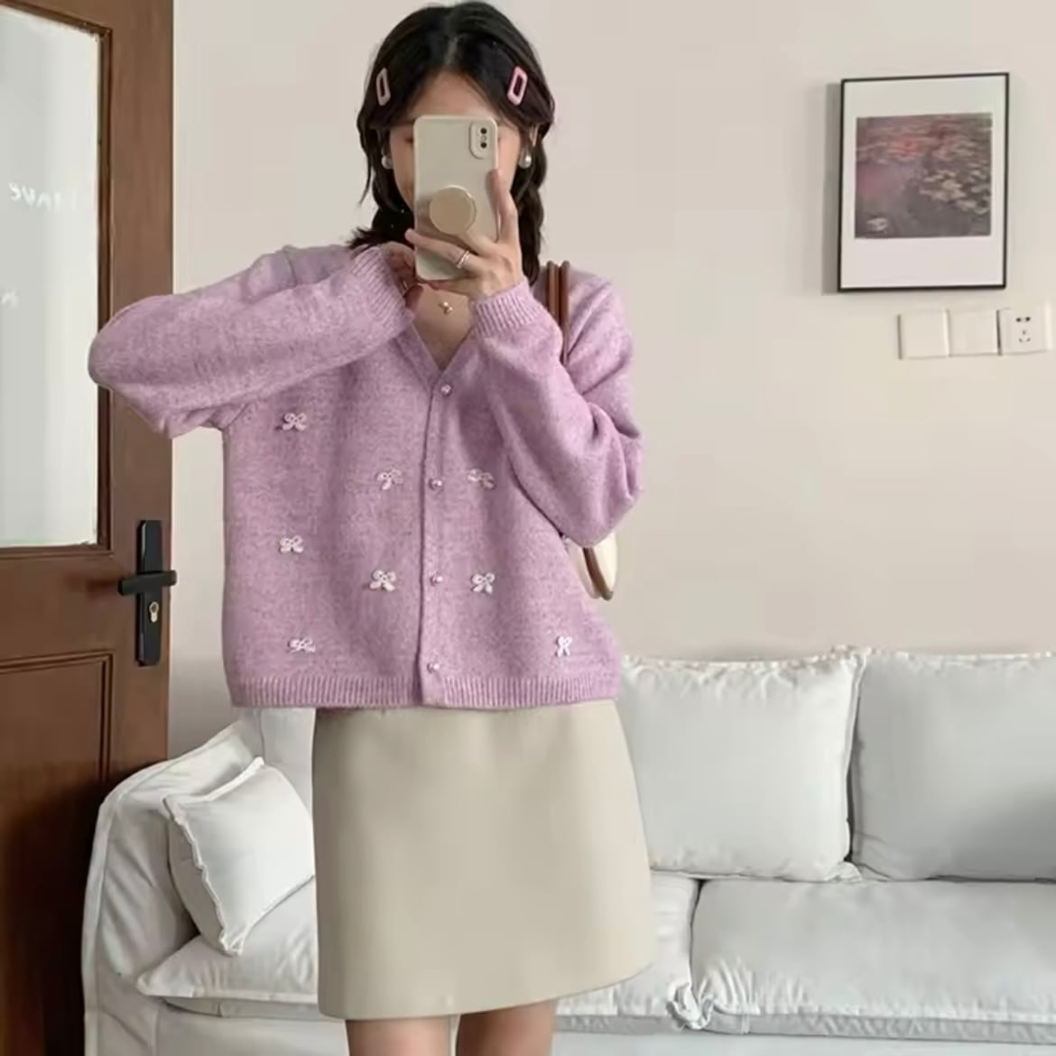 マカロンカラーリボンカーディガン