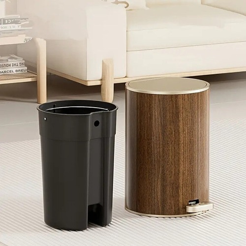 円形 ゴミ箱 蓋付き 12L 踏み込み式 プッシュ式 幅22cm 木目調 プラスチック 軽量 おしゃれ北欧