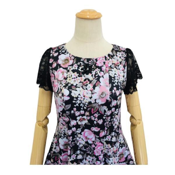 スーパービューティー ワンピース 袖レース フラワーデザイン 半袖