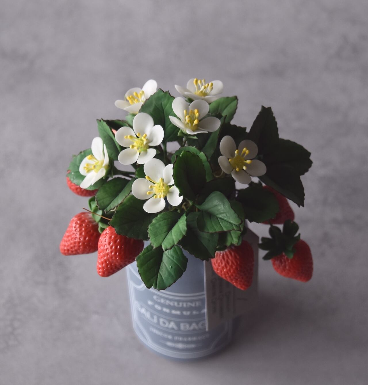 ◇粘土のお花◇苺のクレイフラワー 鉢植え｜ボトルポットの