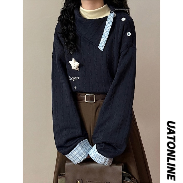 【UATONLINEシリーズ】★トップス★ 2color ユニセックス 不規則 オリジナル デザイン性有り