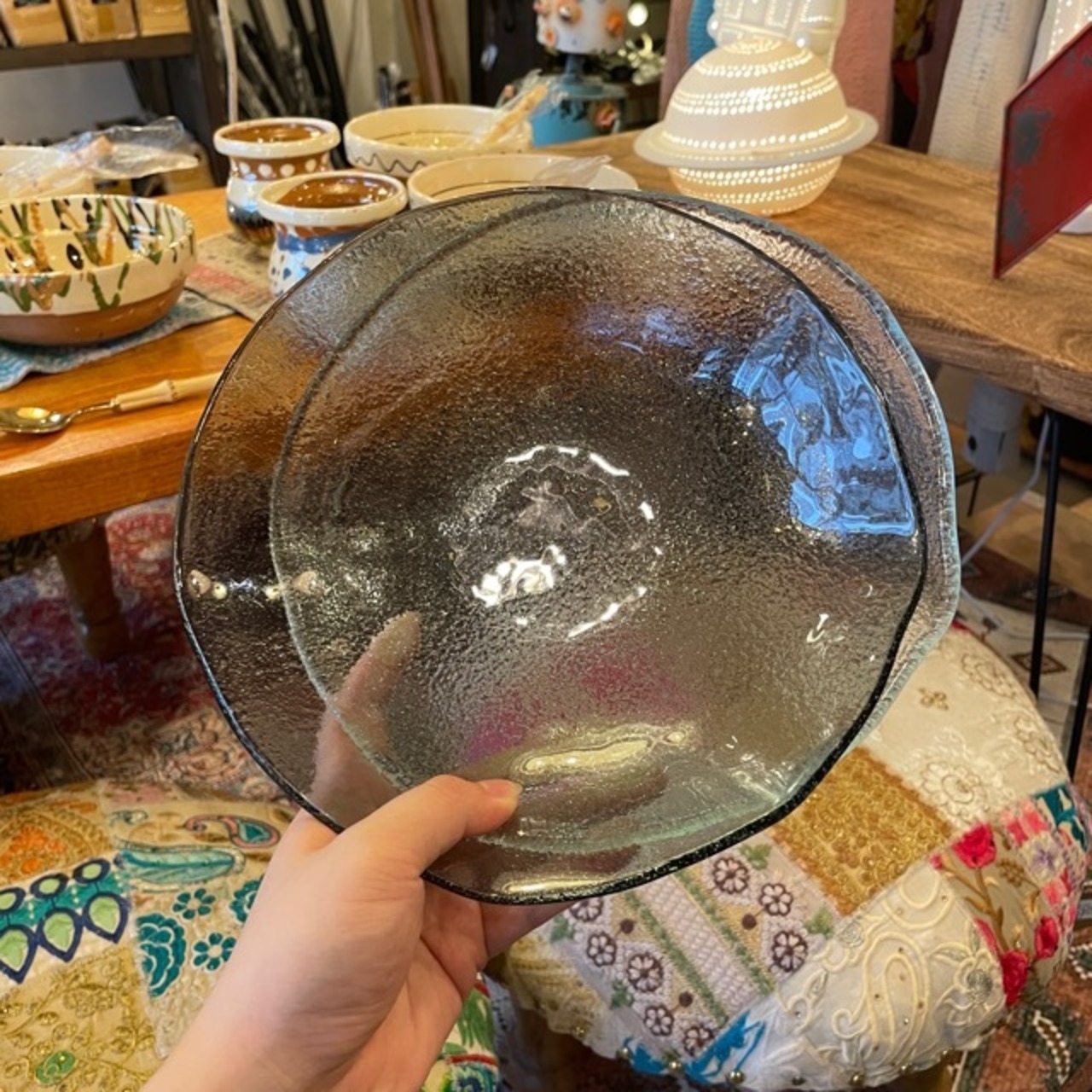 Turkey Organic Glass Bowl M  2color clear black / トルコ製 ガラス ボウル M 全2色 クリア ブラック ガラス食器 透明感 サラダボウル ニュアンス すりガラス風 キッチン雑貨 皿 食器 ギフト プレゼント
