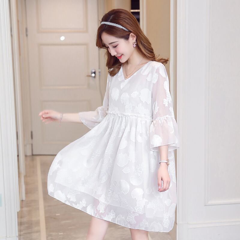 【新作】【送料無料】 マタニティウェア2020夏夏新しいファッションシフォンステッチドレスアウトミドル丈ルーズ母乳育児スカート-アリババ サマー 夏物 expec2843623266