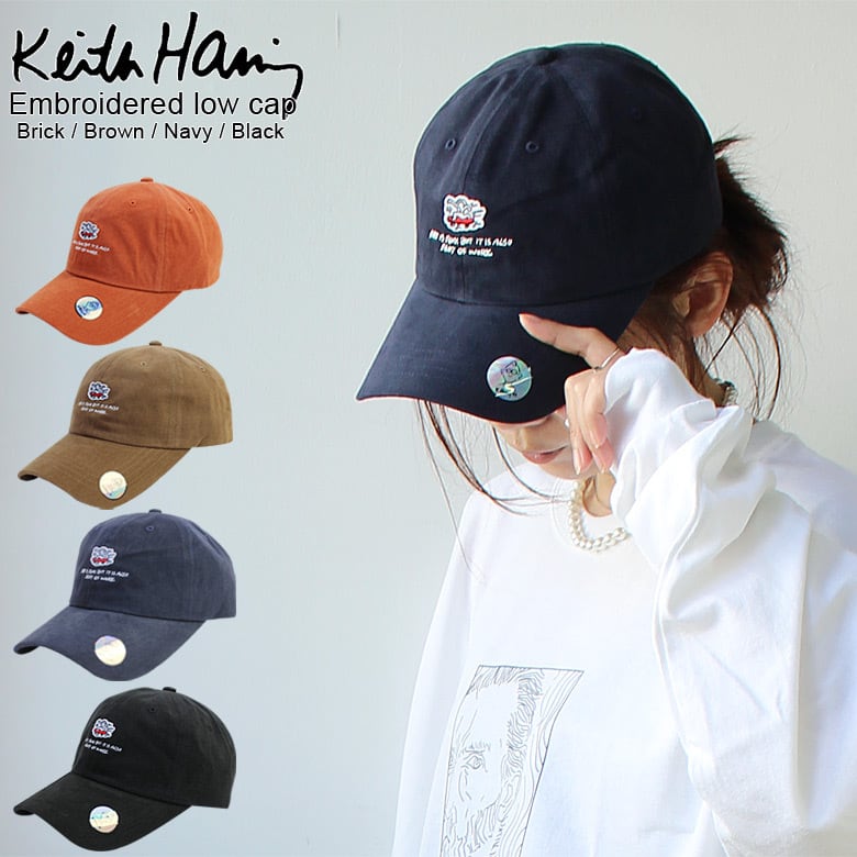 【kh-cap021s】Keith Haring キースヘリング ロゴ 刺繍 ロー