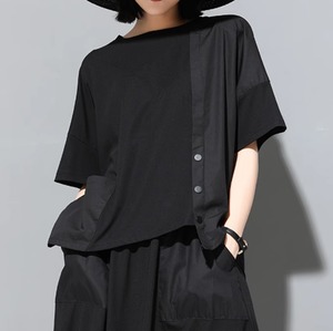 レディース トップス シャツ カットソー Tシャツ 半袖 ラウンドネック 襟なし ポケット かわいい きれいめ シンプル 上品 おしゃれ こなれ感 クール モード系 エレガント 存在感 都会的 ベーシック 無地 春 夏 秋 ロングシーズン OL 通勤 デート お出かけ イベント 女子会 休日 ショッピング 合コン カフェ 婚活 韓国 オルチャン コーデ 楽ちん プレゼント プチプラ 普段使い 着回し モテ 清楚 インスタ映え M L 黒 ブラック ベーシックカラー 大人カラー