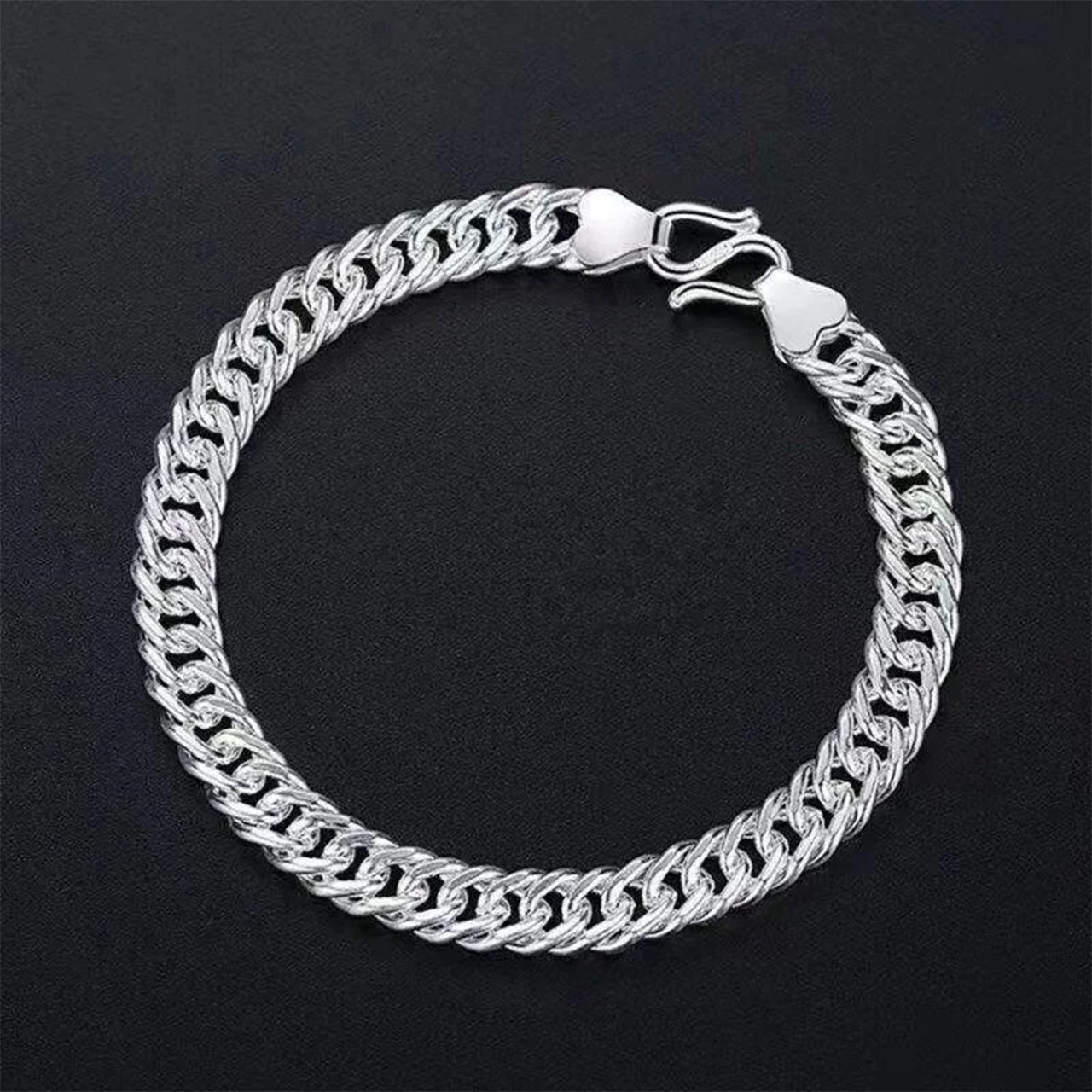 8mm フラットチェーン アクセサリー シルバー ブレスレット【0077】