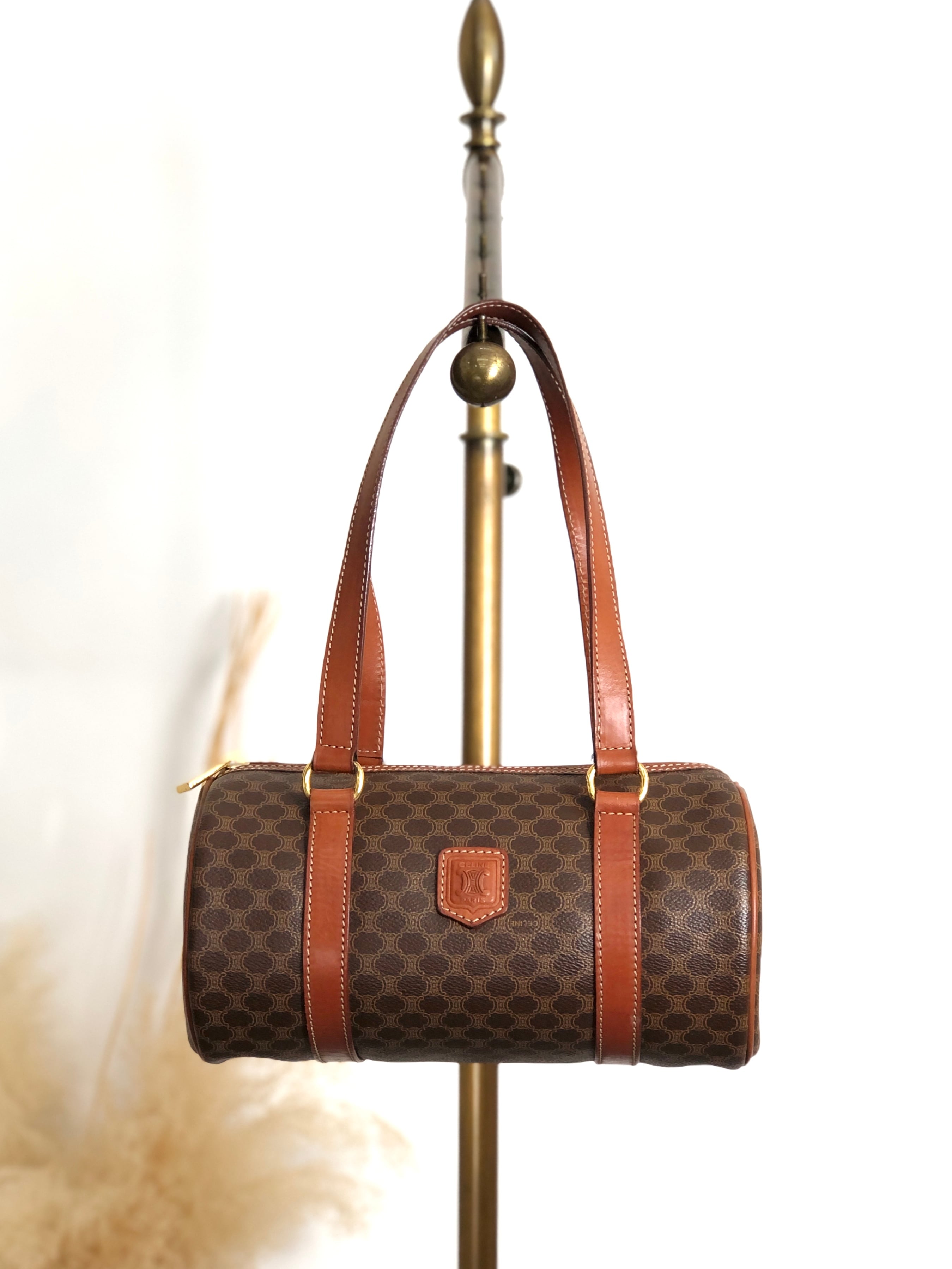 CELINE セリーヌ マカダム ショルダーバッグ ブラウン ブラゾン型押し PVC ロールバッグ vintage ヴィンテージ オールド us8d3n