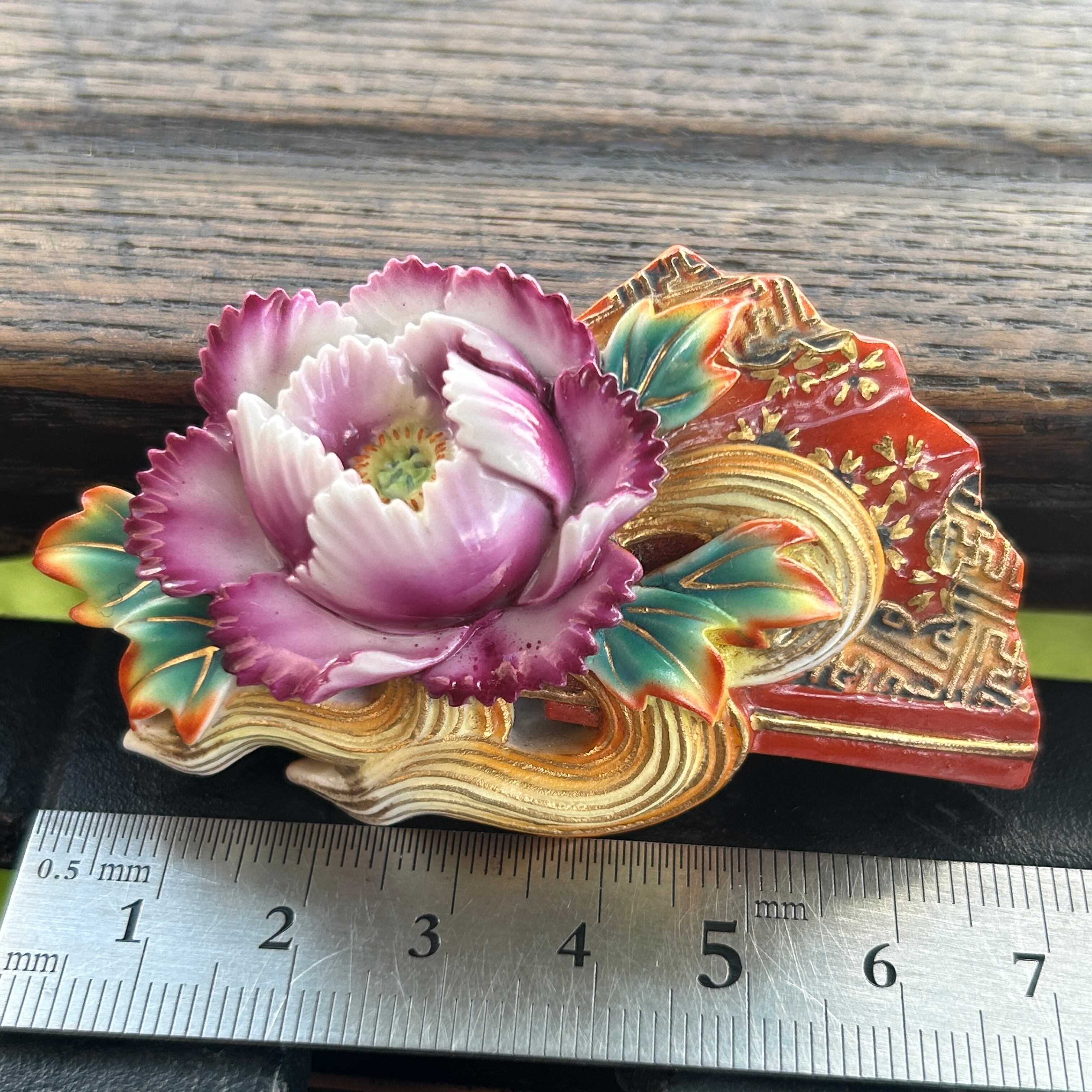 アンティークToshikaneJewelly  俊兼の大きな牡丹扇の帯留め　