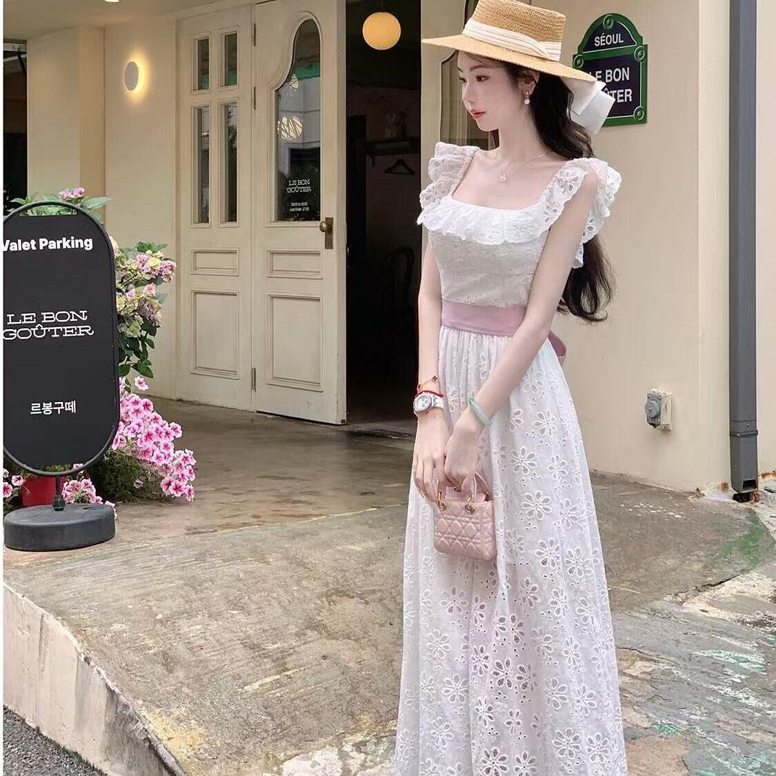 dress】フリルカットワークレースワンピース M32187 | nanastyle dress】フリルカットワークレースワンピース M32187 | nanastyle