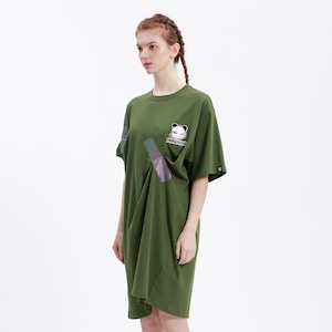 送料無料 【HIPANDA ハイパンダ】レディース Tシャツ ワンピ WOMEN'S PRINT SHORT SLEEVED LONG T-SHIRT / GREEN・BLACK