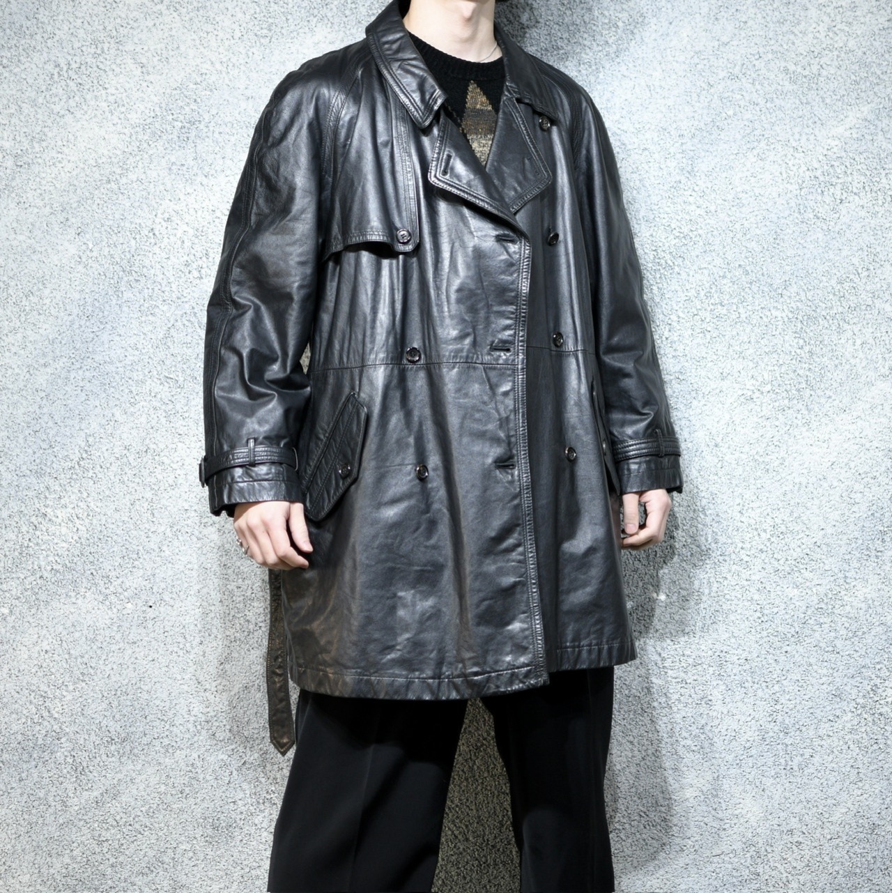 leather trench coat black