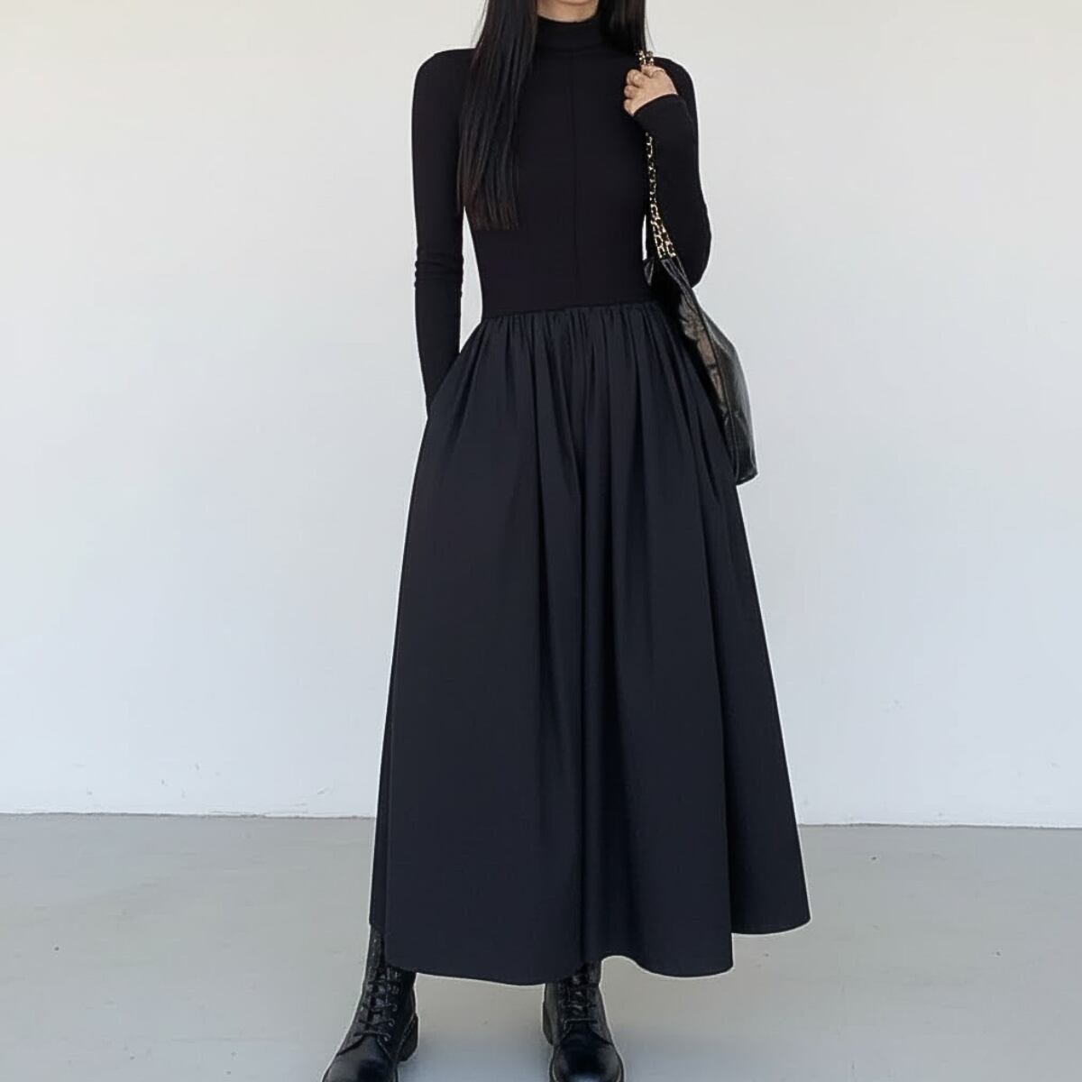 High-Neck Flare Maxi Dress ch0076