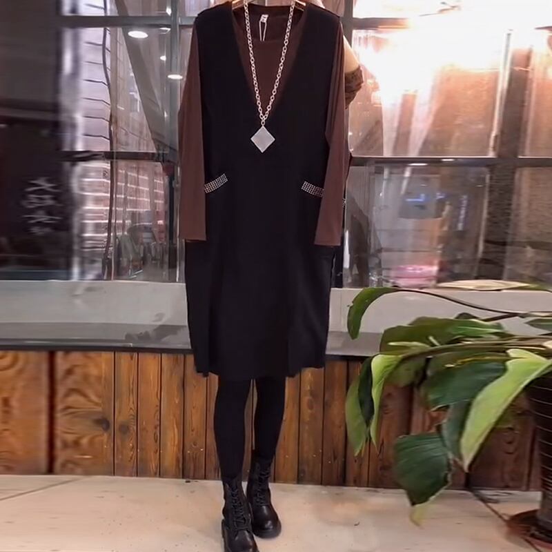 2020年秋新しいプラスサイズの女性の太ったmmTシャツ、年齢を減らす、痩身、軽い成熟したツーピースドレス ミックスインファッション21380355581