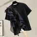 女らしさを追求。早い者勝ち ファッション フリル 半袖 Tシャツ 2022年夏 新品 トップス カジュアル