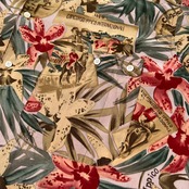 PAPAS パパス 花柄&ホース柄 総柄 シルク100% 半袖 アロハシャツ サイズ M /マルチ系/絹100%