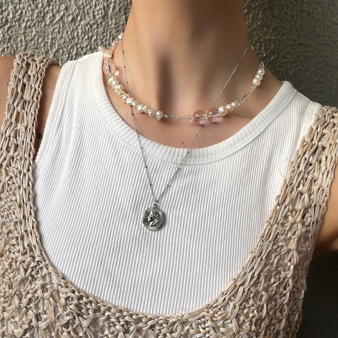 【2way】クリア×バロックパールネックレス［SSN057］