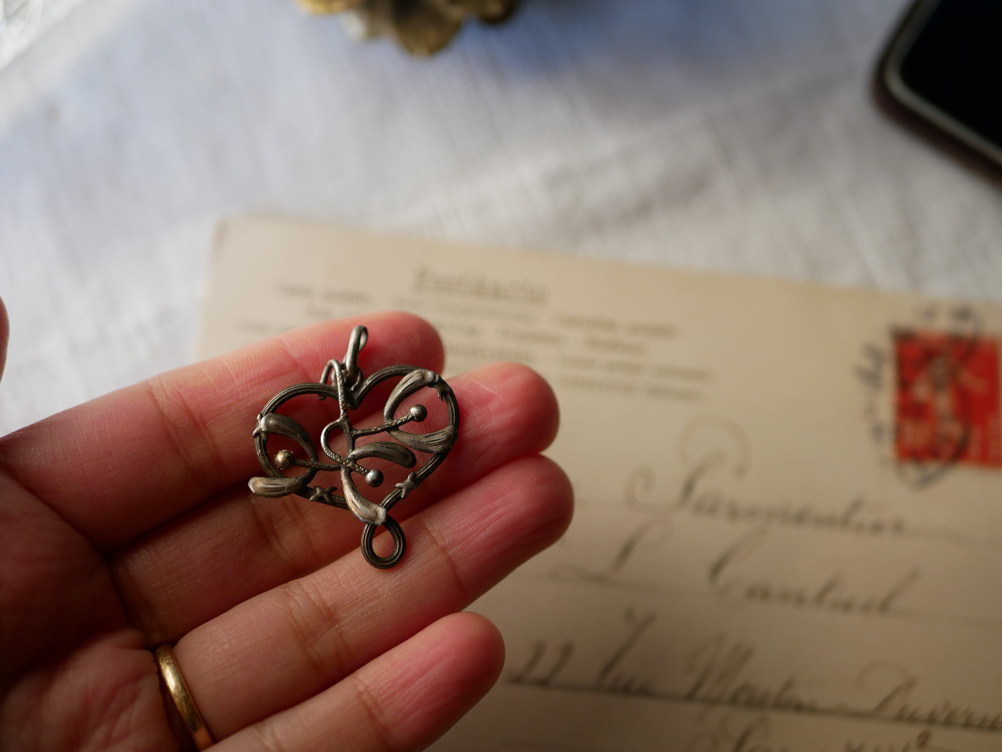 フランスアンティーク シルバー 宿木 ヤドリギの鈴 アールヌーボー