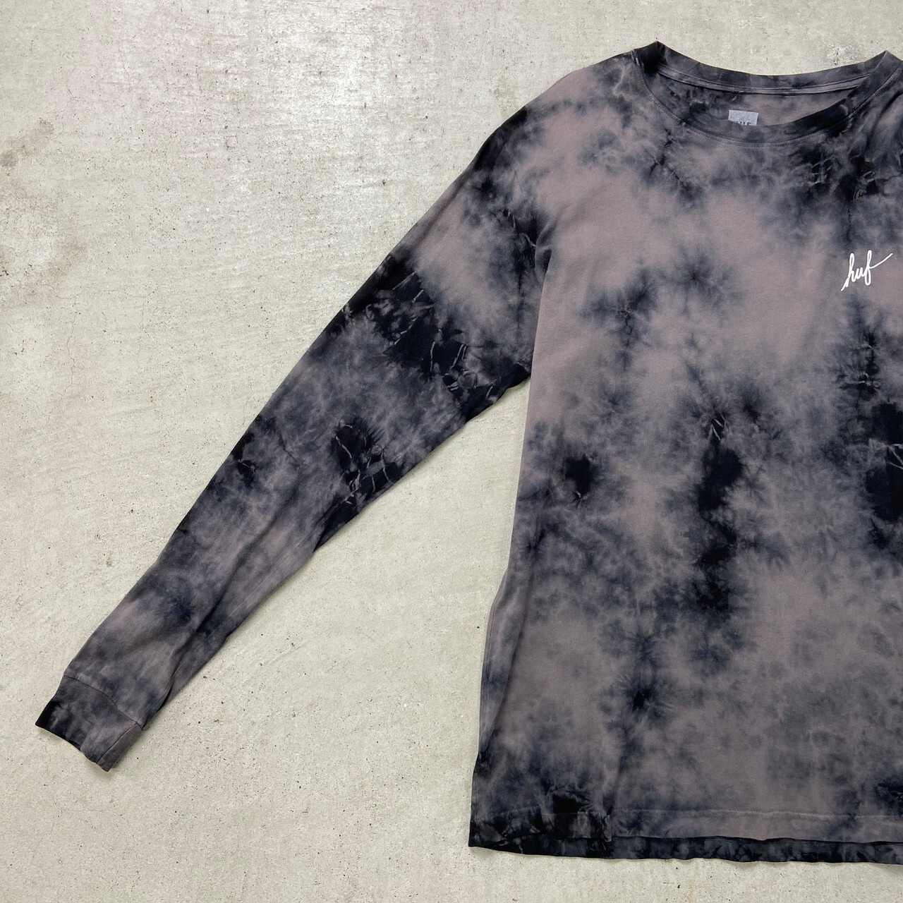 HUF ハフ タイダイ染め ロングTシャツ ロンT メンズL 古着 グレー 黒 