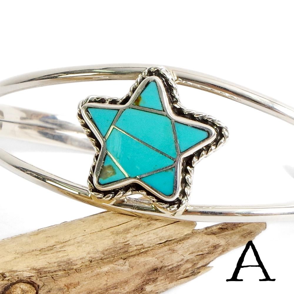 NAVAJO ナバホ MARCELLA JAMES ターコイズバングル 大判 INDIAN JEWELRY インディアンジュエリー】Navajo Turquoise star