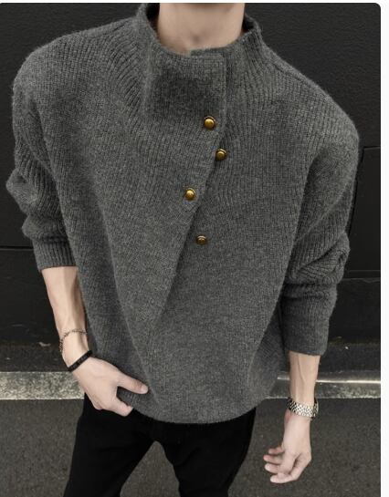 Retro High Collar Button Design Knit Sweater (MT939)