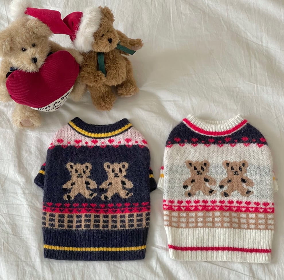 予約【HUGME】Twin Bear Knit Top (2Color)