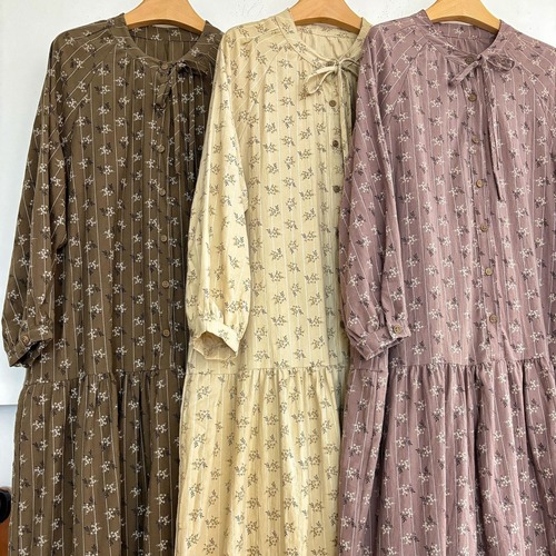 3色/リボンネック小花柄ワンピ ・12646