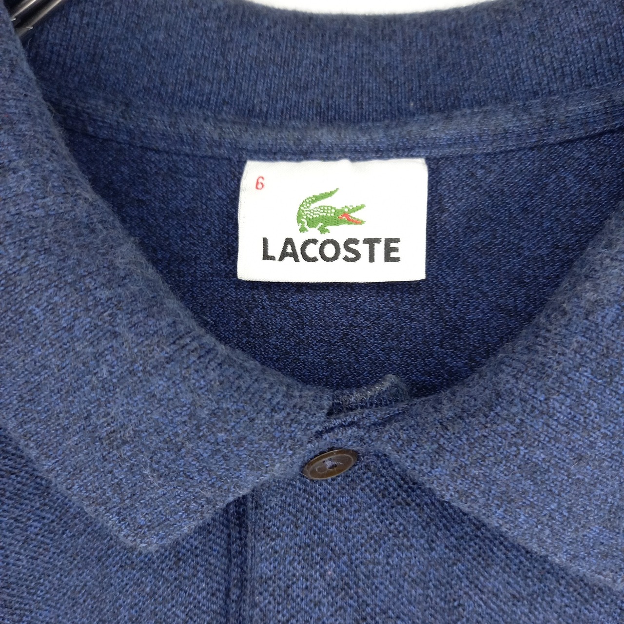 ラコステ　ポロシャツ　長袖　シェルボタン　無地　ユーロ古着　紺