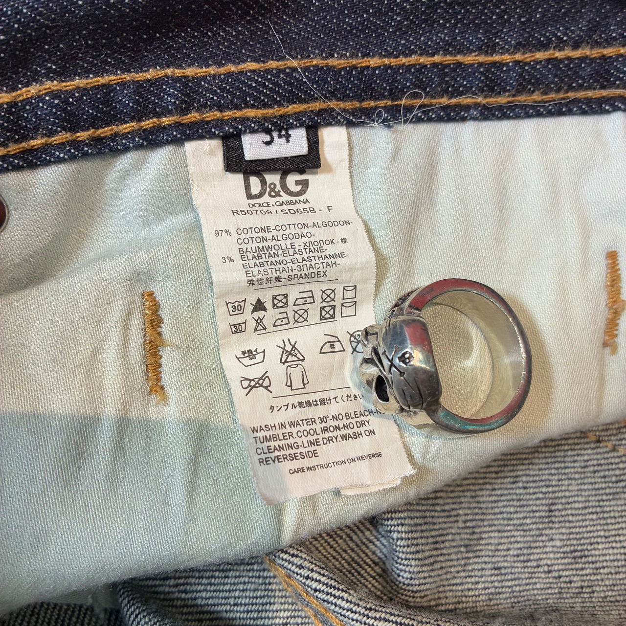 00s イタリア製 D&G DOLCE&GABBANA Y2Kダメージデニムパンツ　濃紺　ドルガバ　W34