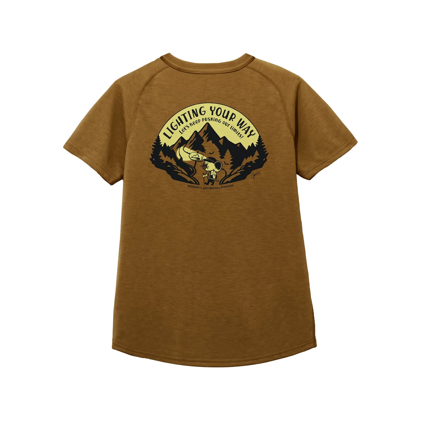 milestone(マイルストーン)【milestone & Jerry Marquez production】milestone Original T-Shirt Canvas "Let's Keep Pushing Our Limits!" -ウォールナット メンズレディースTシャツ