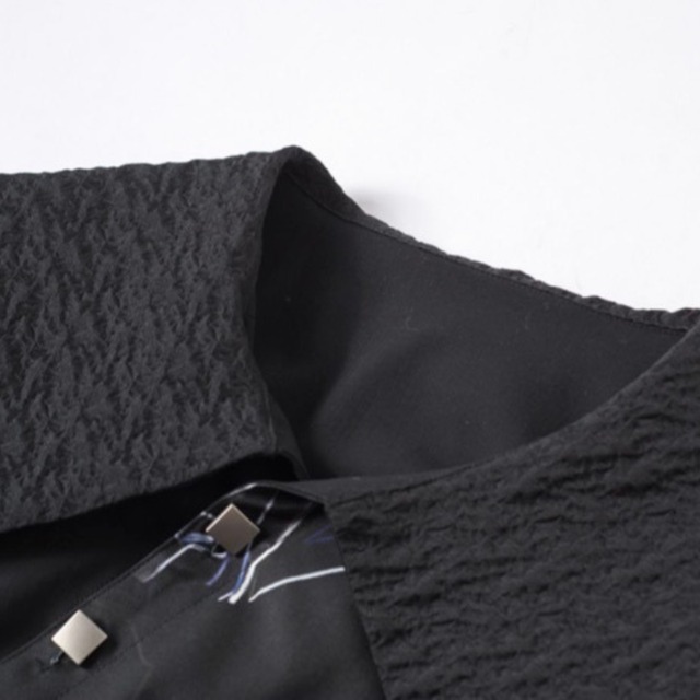 Graphic asymmetric big collar all in one C1602