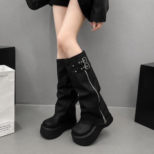 faux leather long boots / l0568