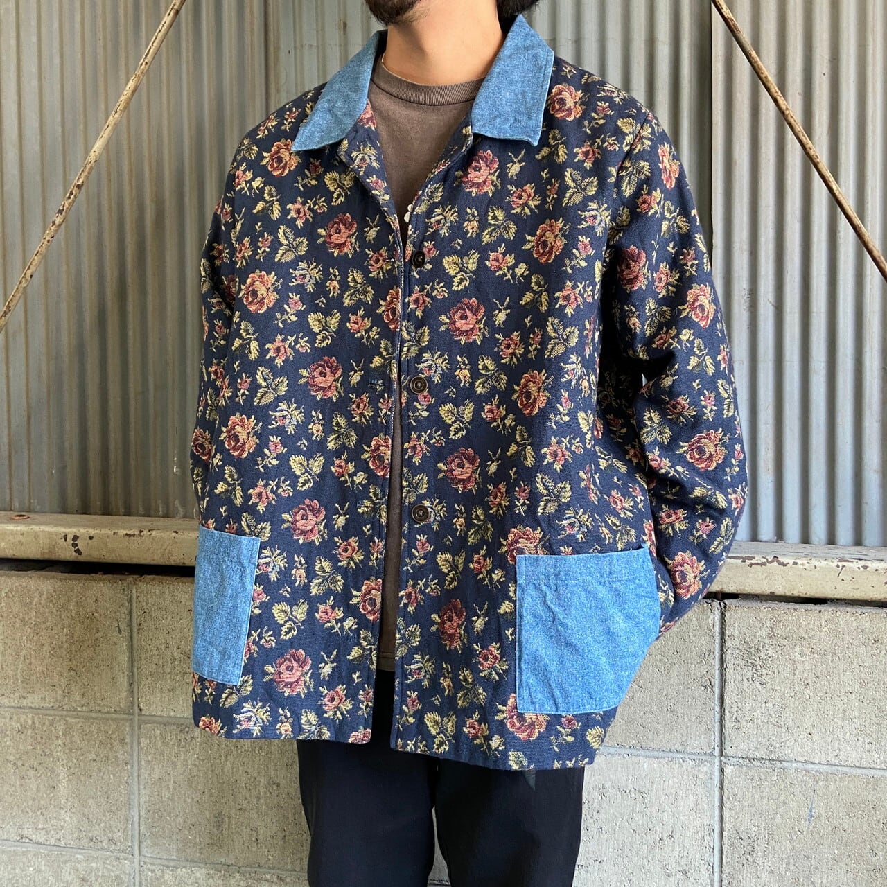 Denim＆Co 刺繍 総柄 花 ゴブラン織り ジャケット メンズXL相当 