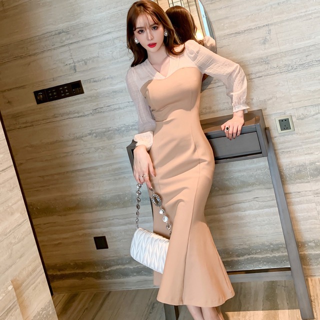【送料無料】レディース マーメイドワンピース 結婚式 パーティードレス ワンピース ロング ワンピース 異素材切替 タイトワンピース タイト ミモレ丈 ロングドレス 大人可愛い ママコーデ ママファッション 韓国系 オルチャン 人気 トレンド 新作 20代 30代 40代 きれいめ レトロ シンプル お出かけ デート おしゃれ 通勤 通学 オフィス OL デイリー 普段着 ラフ カジュアル フェミニン シック ゆったり 体型カバー 着痩せ 着回し インスタ映え 春 秋 冬 CO4553