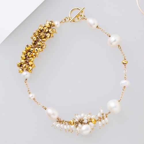 雑誌掲載[装苑]1月号 pearl × gold Pyrite lady station bracelet