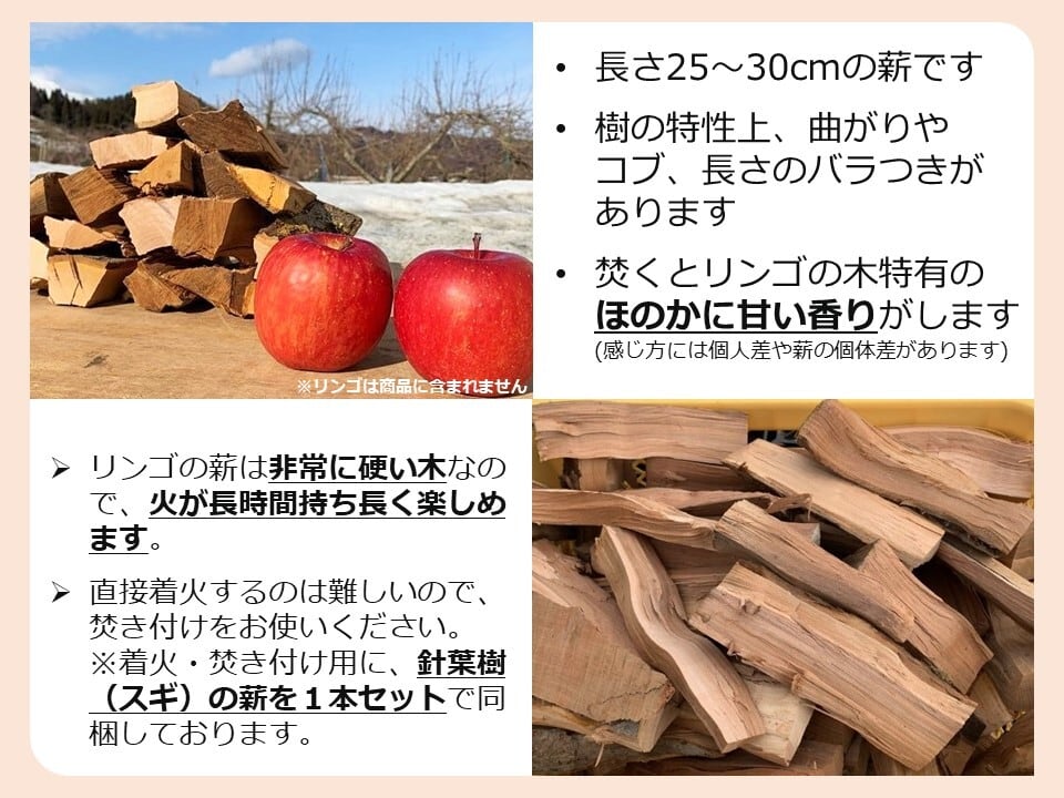 青森のリンゴ薪 約8kg 「津軽の灯り」 一般サイズ キャンプ・焚き火  