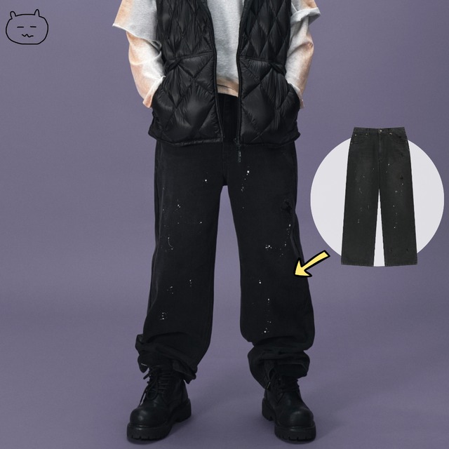 ★Stray Kids リノ 着用！【MATIN KIM】PAINT SPLATTER DENIM PANTS FOR MEN IN BLACK