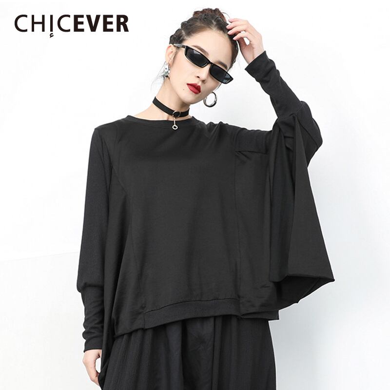 CHICEVERブラックニットセーター女性Oネックバットウィングスリーブ特大ルーズセーター2020春服 スプリング 春物 6base549095624485