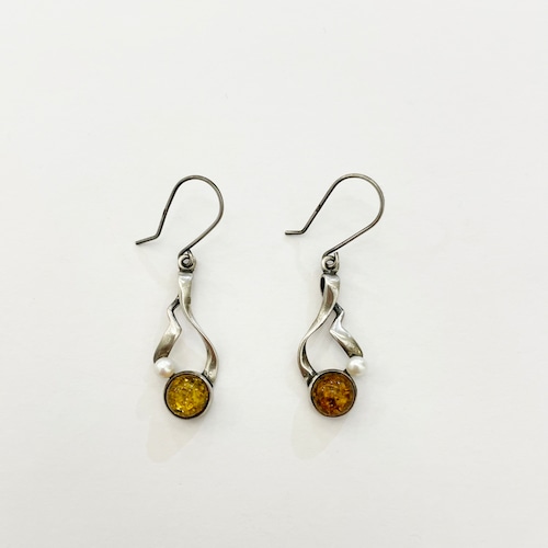 Vintage Amber 925 Silver Modernist Pirced Earrings
