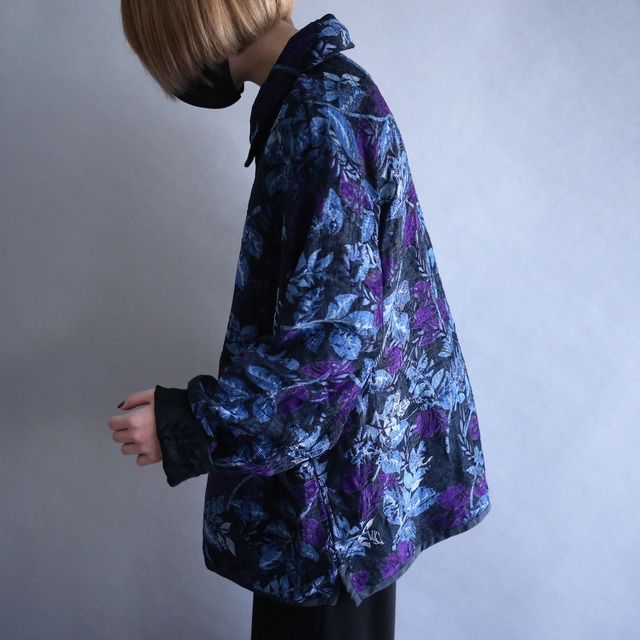 "blue × black" reversible design beautiful reef pattern box silhouette jacket