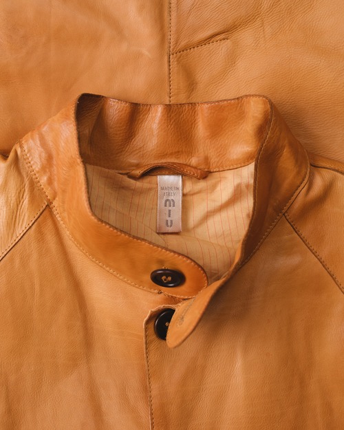 [1999ss-2000ss] "miumiu Men"Vegetable-Tanned Leather Stand-collar Jacket (Designed by Miuccia Prada & Stefano Pilati)