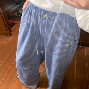 Striped embroidered wide easy pants 2litr06249