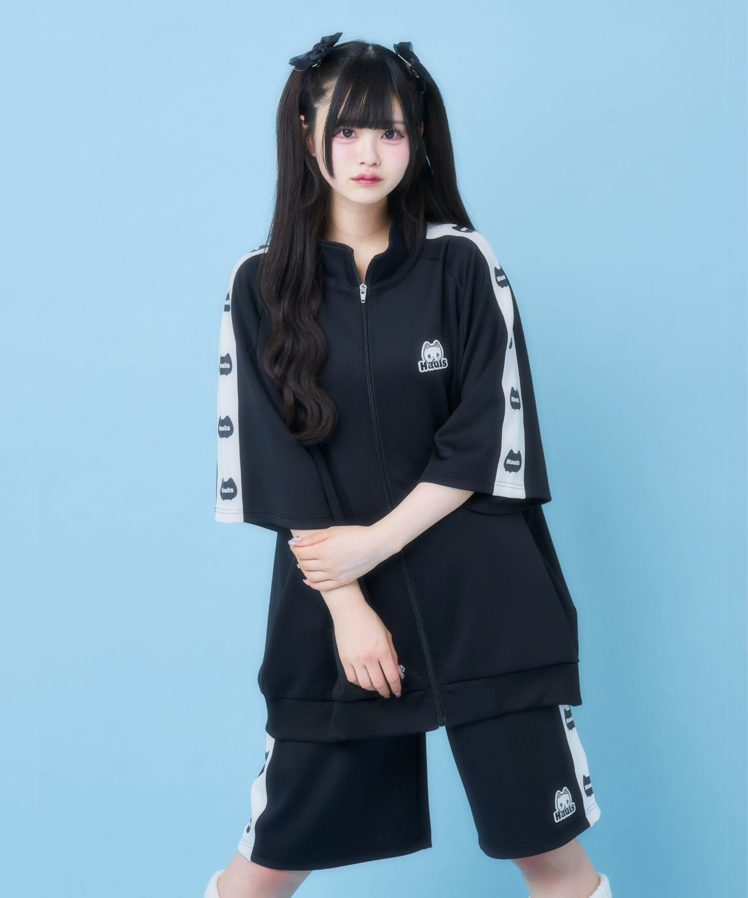 Hauls はうるず ジャージ 新！ネ申おジャージ半袖短パンせっとあっぷ 新！ネ申おジャージ半袖短パンせっとあっぷ(ブラック) | Hauls