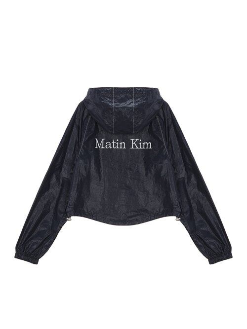 MATIN KIM] MATIN CROP HOODY COATING JUMPER IN NAVY | もごつ