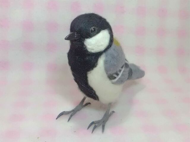 受注作成品】 シジュウカラ 四十雀 野鳥 リアルサイズ♪ 羊毛