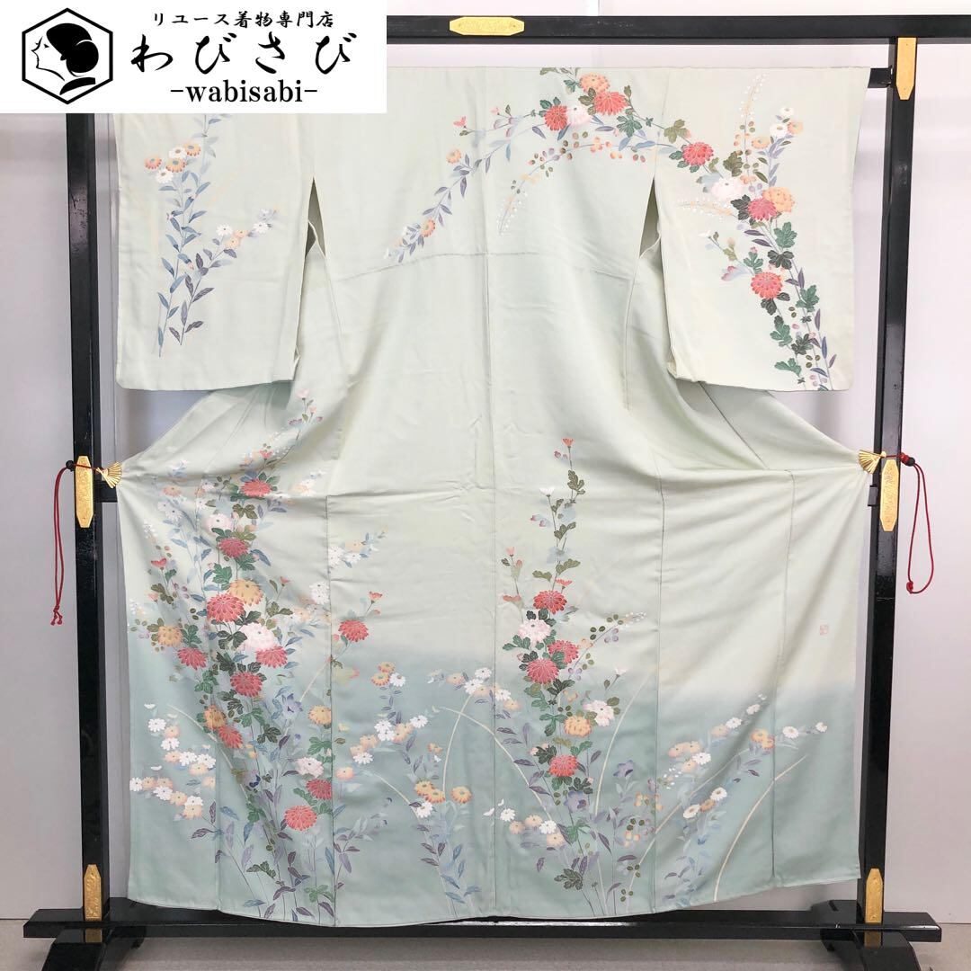 訪問着 流水に美しい花模様 暈し 金彩 江戸紫色 トールサイズ KK-1845 訪問着 流水に美しい花模様 暈し 金彩 江戸紫色 トールサイズ KK-1845