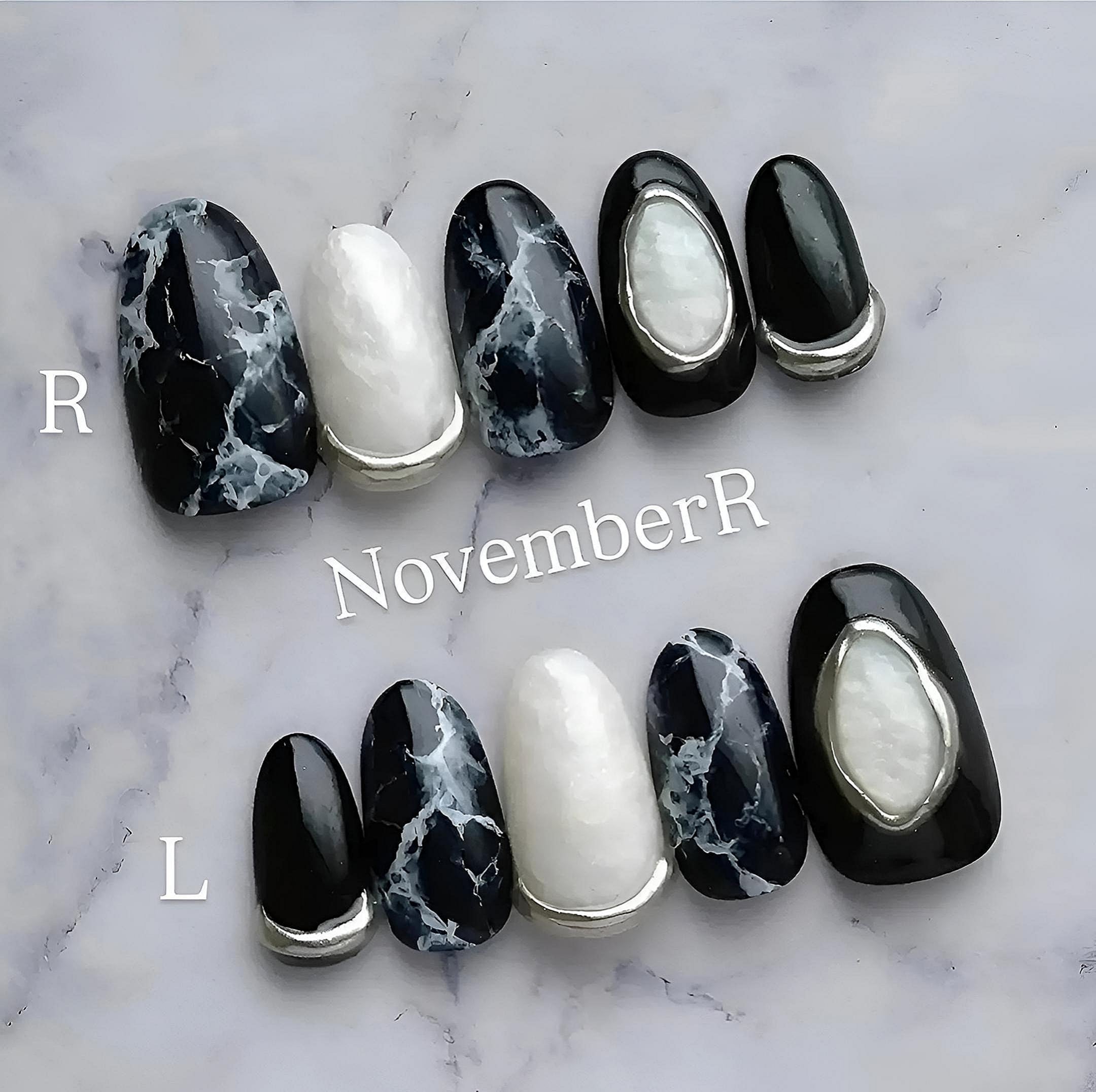LA857☆シンプル黒大理石ネイルチップ | NovemberR 〰️ネイルチップ