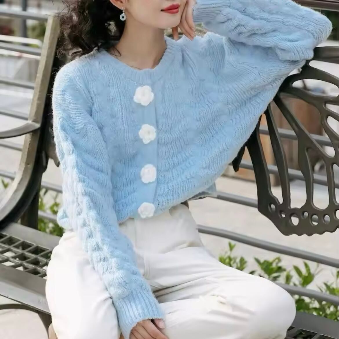 フラワーボタンカーディガン