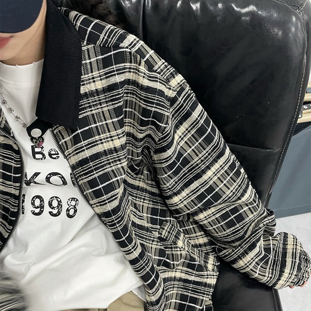 monochrome retro checked jacket　モノクロレトロチェック柄ジャケット　J0233