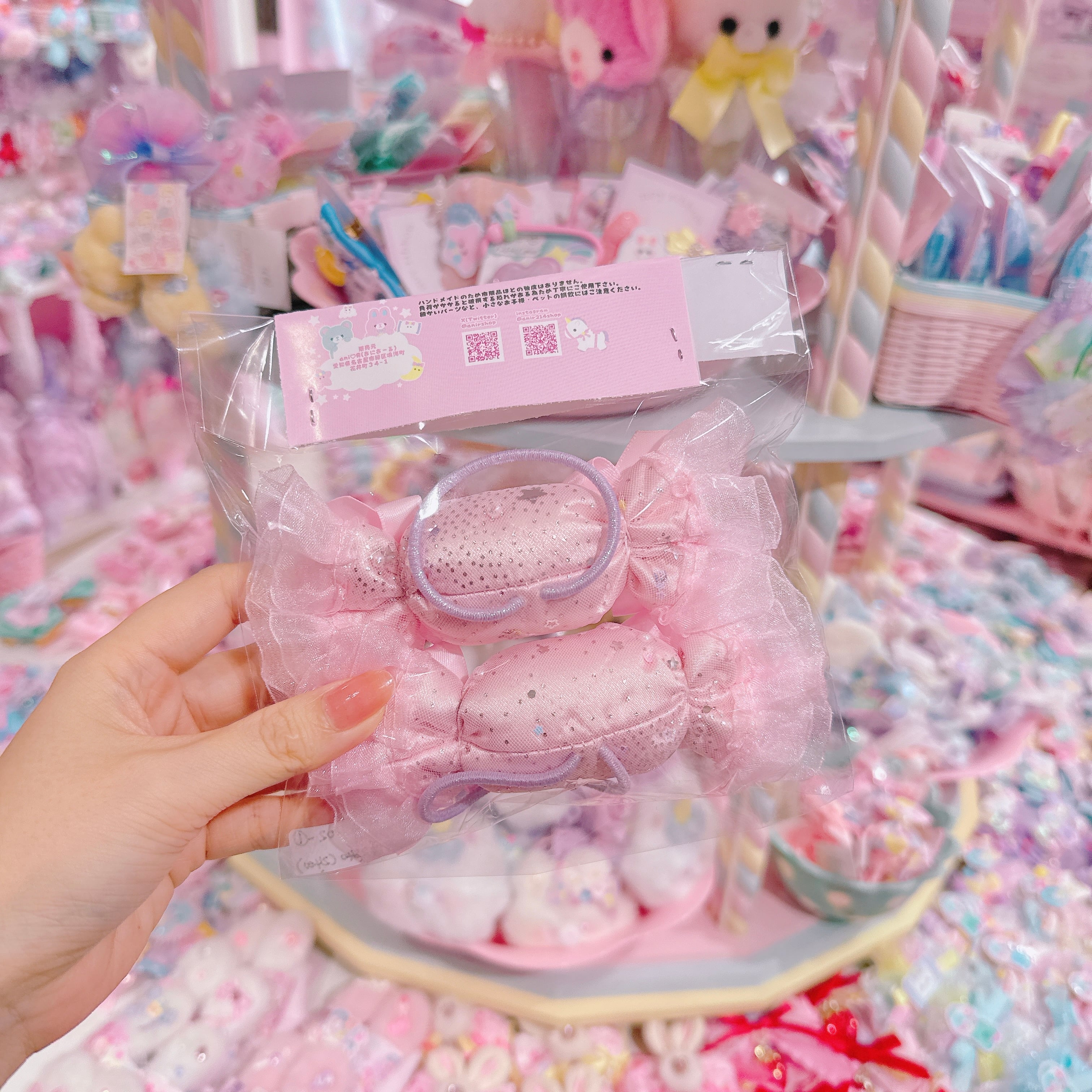 【E3】102-1サテンBig candyリボンツインヘアゴム