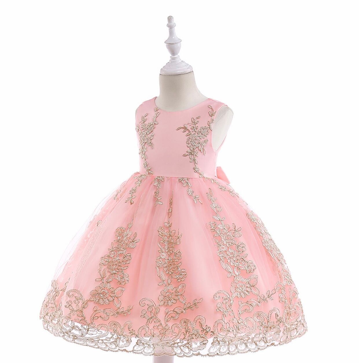 即納/送料無料】イエローピンク色子どもドレスゴールド刺繍 即納/送料無料】イエローピンク色子どもドレスゴールド刺繍
